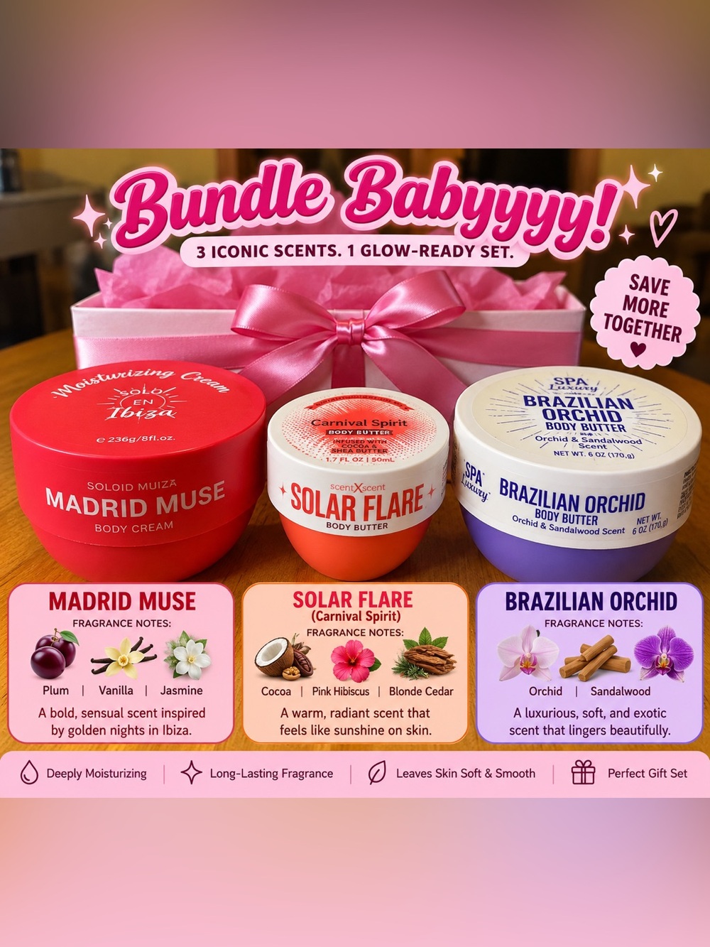 Spa Luxury Body Butter 3-Piece Bundle Madrid Muse Brazilian Orchid Carnival